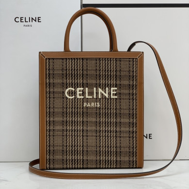 SMALL VERTICAL CABAS CELINE IN CANVAS WITH CELINE PRINT AND CALFSKIN