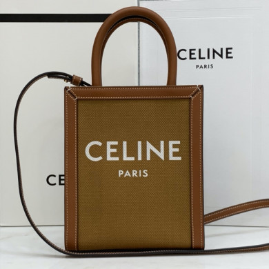 MINI VERTICAL CABAS CELINE IN TEXTILE WITH CELINE PRINT AND CALFSKIN