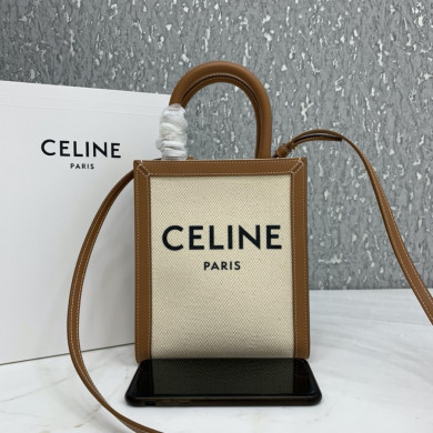 MINI VERTICAL CABAS CELINE IN TEXTILE WITH CELINE PRINT AND CALFSKIN