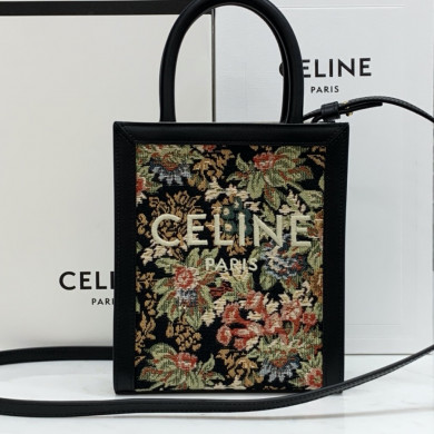 MINI VERTICAL CABAS CELINE IN TEXTILE WITH CELINE PRINT AND CALFSKIN