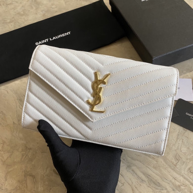 YSL Saint Laurent, 377828, MONOGRAM CHAIN WALLET GRAIN DE POUDRE TEXTURED MATELASSÉ LEATHER, STRAP DROP: 48 CM