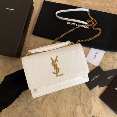 533026 SUNSET CHAIN WALLET IN SHINY CROCODILE-EMBOSSED LEATHER, YSL Saint Laurent