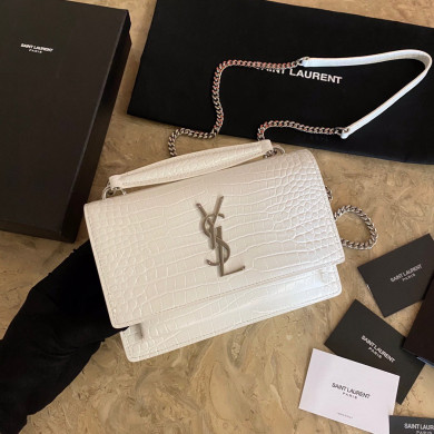 533026 SUNSET CHAIN WALLET IN SHINY CROCODILE-EMBOSSED LEATHER, YSL Saint Laurent