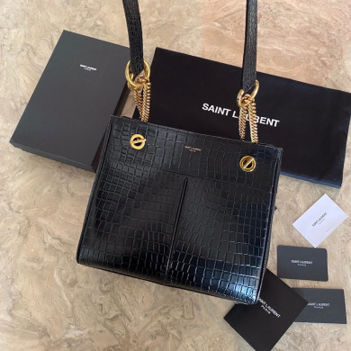640281 CLAUDE SHOPPING BAG IN CROCODILE-EMBOSSED LEATHER, YSL Saint Laurent