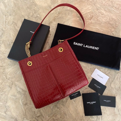 640281 CLAUDE SHOPPING BAG IN CROCODILE-EMBOSSED LEATHER, YSL Saint Laurent