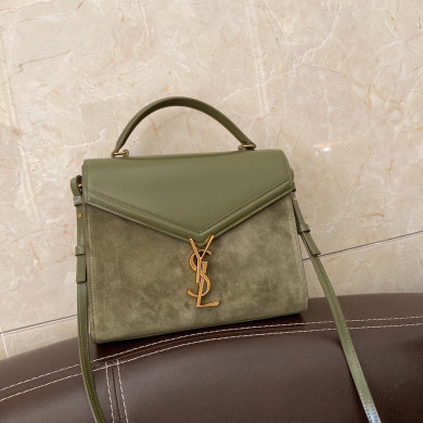 CASSANDRA MEDIUM TOP HANDLE BAG IN SUEDE AND SMOOTH LEATHER, YSL Saint Laurent