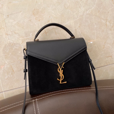 CASSANDRA MEDIUM TOP HANDLE BAG IN SUEDE AND SMOOTH LEATHER, YSL Saint Laurent