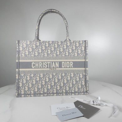 SMALL GRAY DIOR BOOK TOTE WITH DIOR OBLIQUE EMBROIDERY