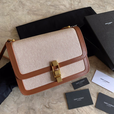 LE CARRÉ SATCHEL IN CANVAS AND BOX SAINT LAURENT LEATHER