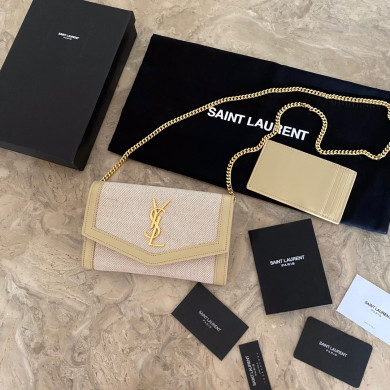 607788 UPTOWN CHAIN WALLET IN MICRO RAFFIA, Yves Saint Laurent YSL