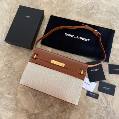 579271 MANHATTAN SHOULDER BAG IN CANVAS AND LEATHER Yves Saint Laurent YSL