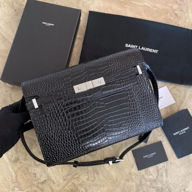 579271 MANHATTAN SHOULDER BAG IN CROCODILE-EMBOSSED SHINY LEATHER, Yves Saint Laurent YSL
