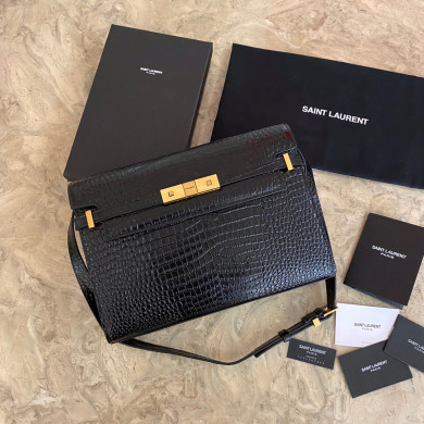 579271 MANHATTAN SHOULDER BAG IN CROCODILE-EMBOSSED SHINY LEATHER, Yves Saint Laurent YSL