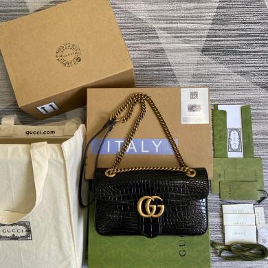 443497 GG Marmont crocodile small shoulder bag, Gucci