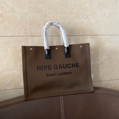 499290 RIVE GAUCHE TOTE BAG IN LINEN AND LEATHER, YSL Saint Laurent