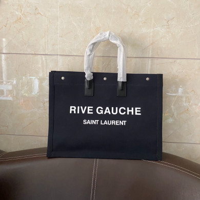 499290 RIVE GAUCHE TOTE BAG IN LINEN AND LEATHER, YSL Saint Laurent