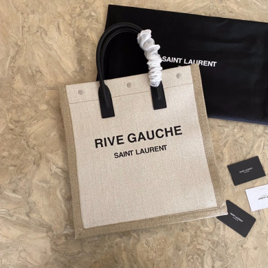 RIVE GAUCHE N/S SHOPPING BAG IN LINEN AND COTTON, YSL Saint Laurent