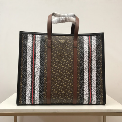 Monogram Stripe E-canvas Tote Bag BURBERRY BAGS