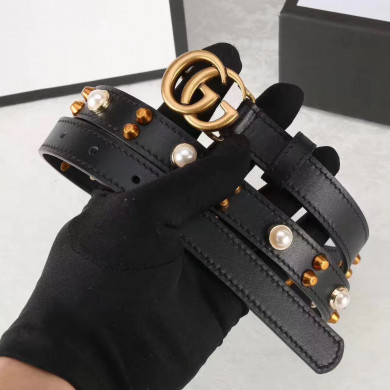 Studded leather belt WITH DOUBLE G BUCKLE, GUCCI Belts