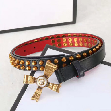 Studded leather belt WITH metal BOW, GUCCI Belts