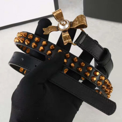 Studded leather belt WITH metal BOW, GUCCI Belts