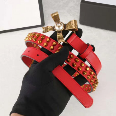 Studded leather belt WITH metal BOW, GUCCI Belts