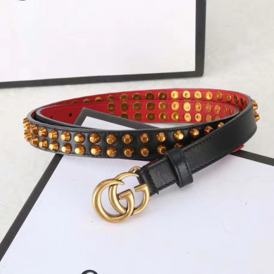 Studded belt with double G buckle, GUCCI Belts