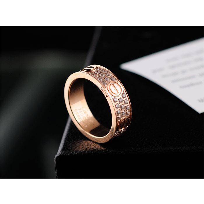 Cartier Fashion Rings for women, Rose Gold Stainless Steel and three rows white Crystal, Size 5~9