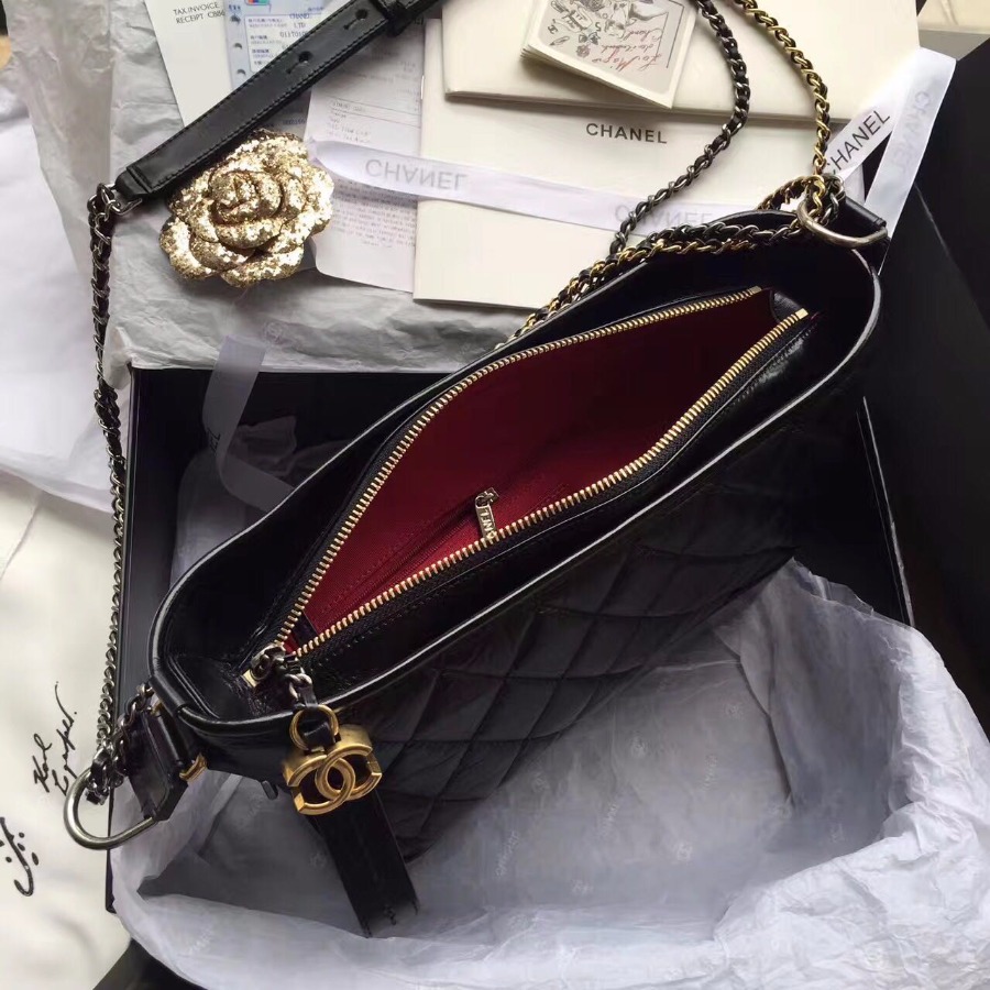 CHANEL'S ABIELLE HOBO BAG, CALFSKIN, A93824, 10.9 X 8.2 X 3.9 IN