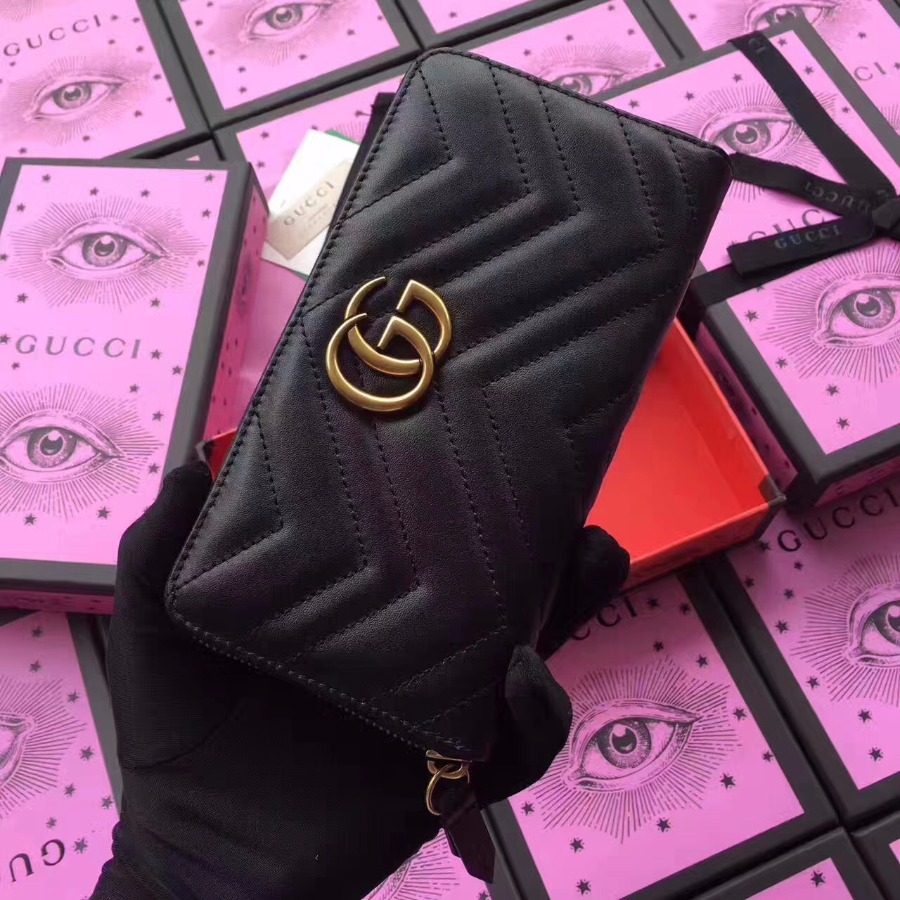 GG Marmont zip around wallet, 443123, 7.5"W x 4"H x 1"D