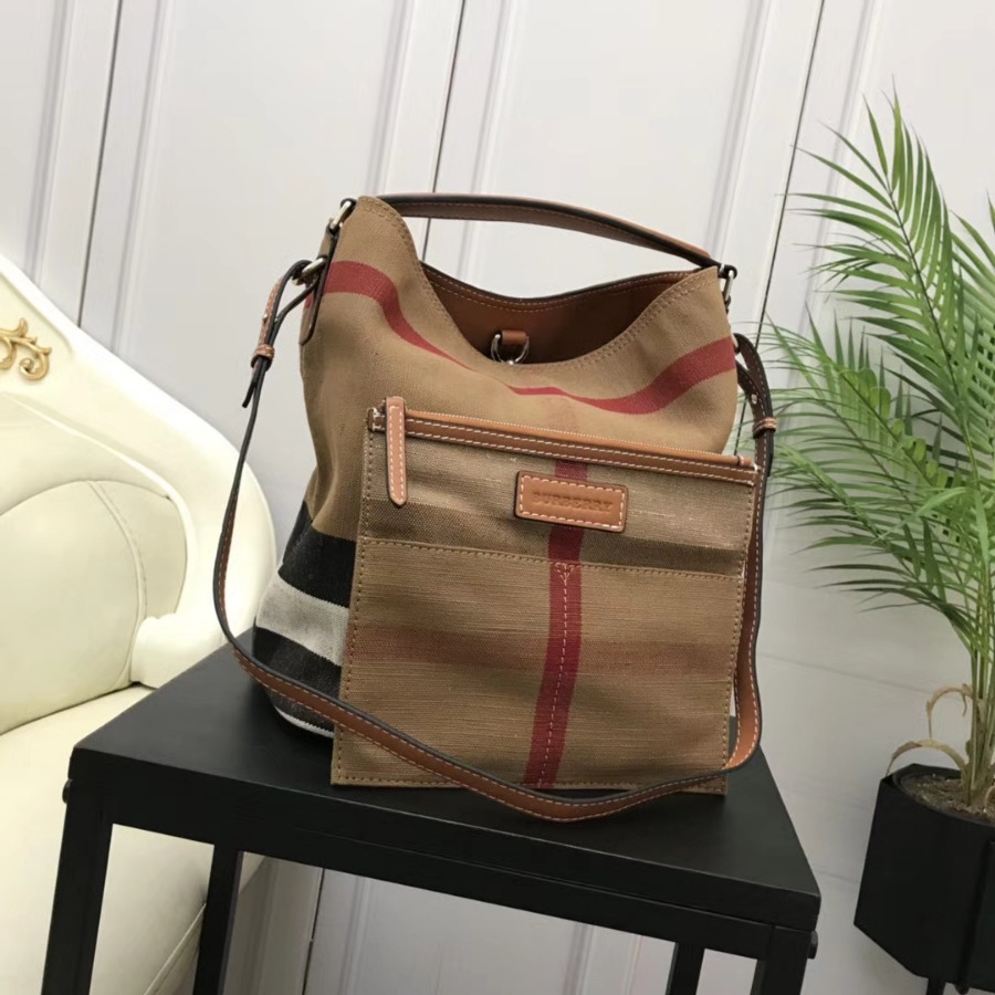Burberry, 39457421, The Medium Ashby in Canvas Check and Leather