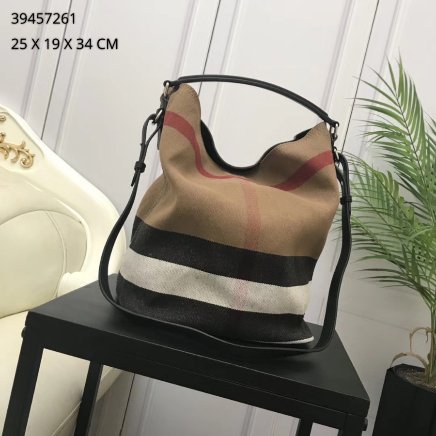 Burberry, 39457421, The Medium Ashby in Canvas Check and Leather