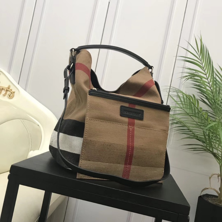 Burberry, 39457421, The Medium Ashby in Canvas Check and Leather