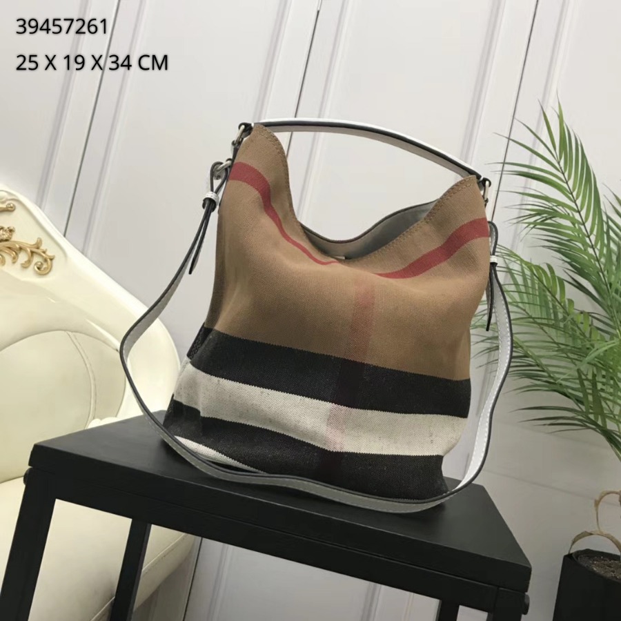 Burberry, 39457421, The Medium Ashby in Canvas Check and Leather