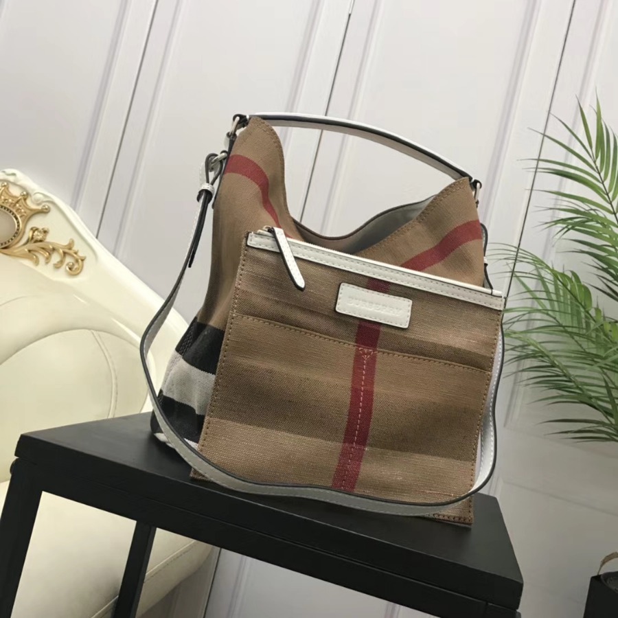 Burberry, 39457421, The Medium Ashby in Canvas Check and Leather