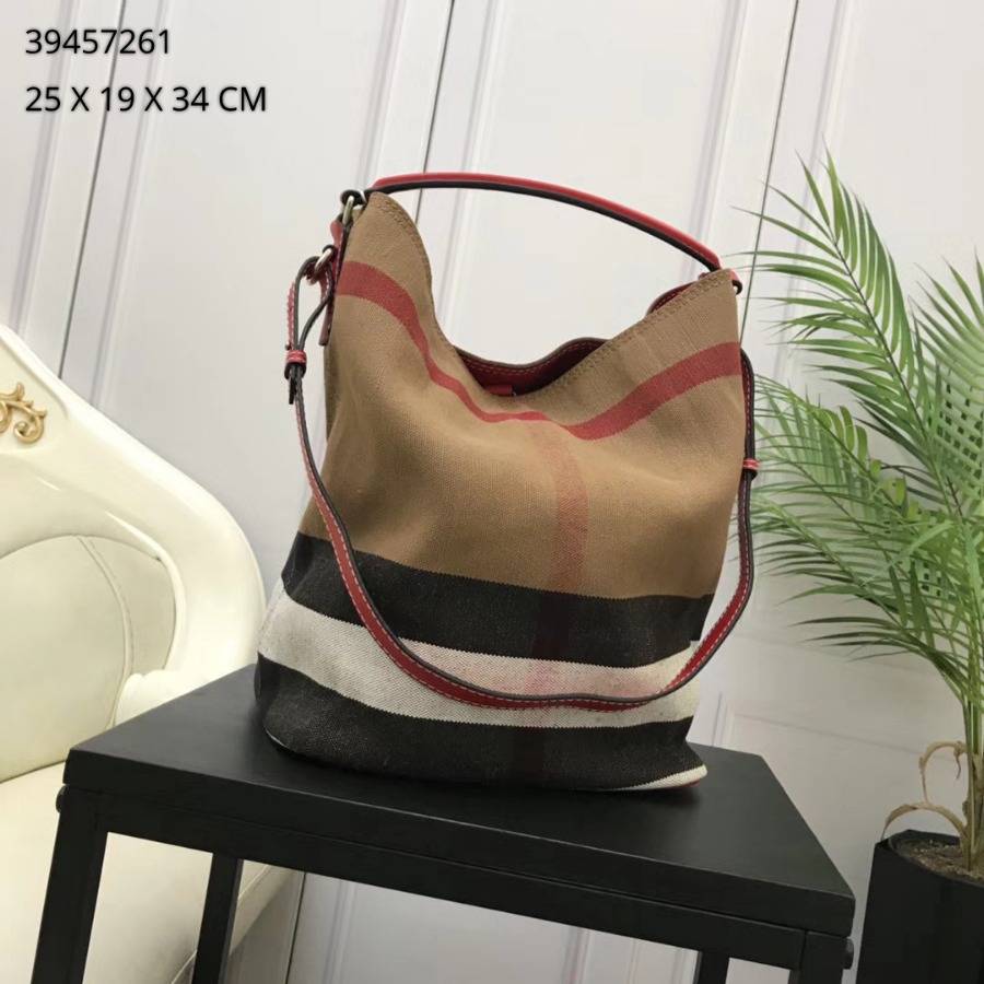 Burberry, 39457421, The Medium Ashby in Canvas Check and Leather