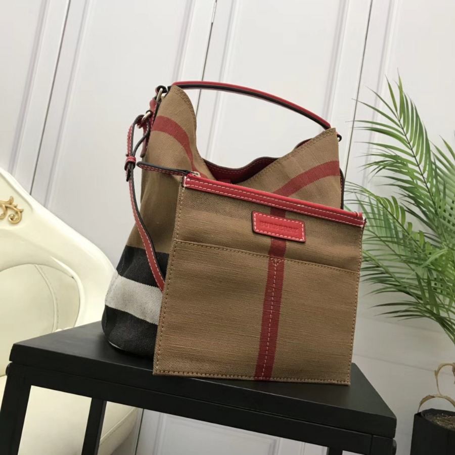 Burberry, 39457421, The Medium Ashby in Canvas Check and Leather