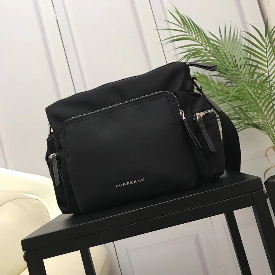 Burberry, 40161641, Leather Trim Messenger Bag Black