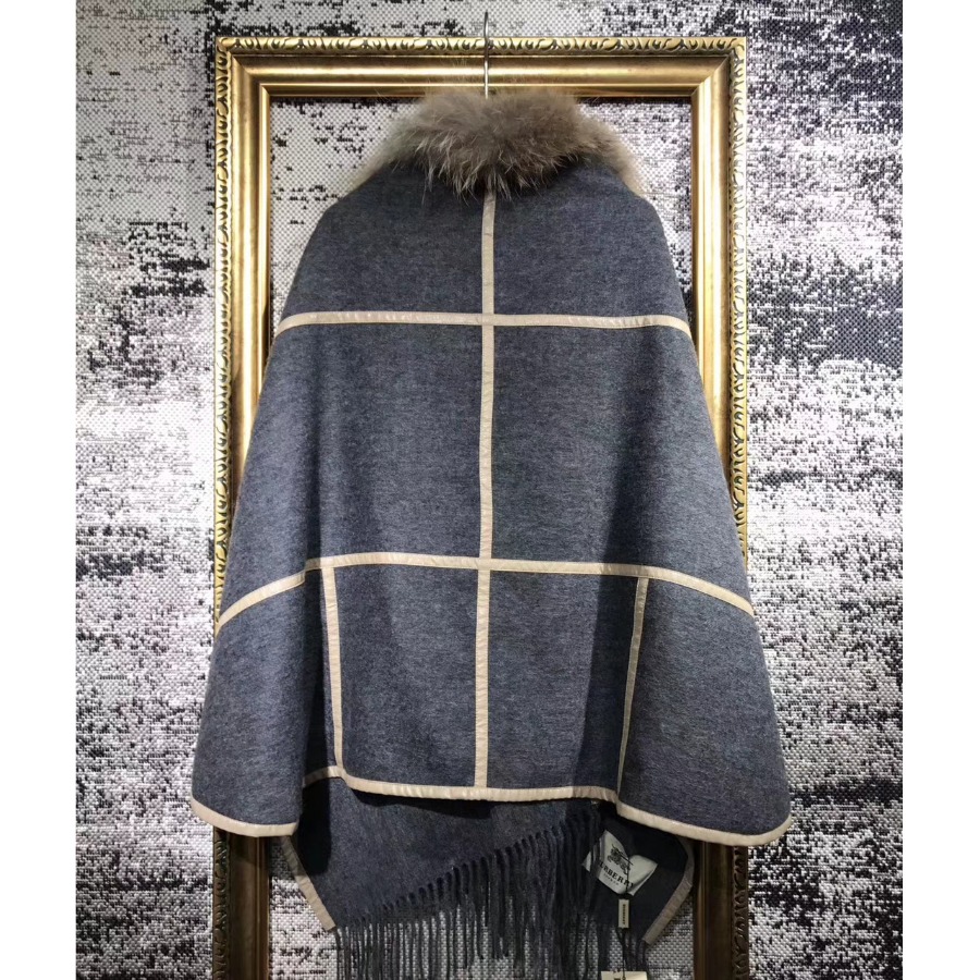 BURBERRY Check Cashmere Poncho, 100% CASHMERE
