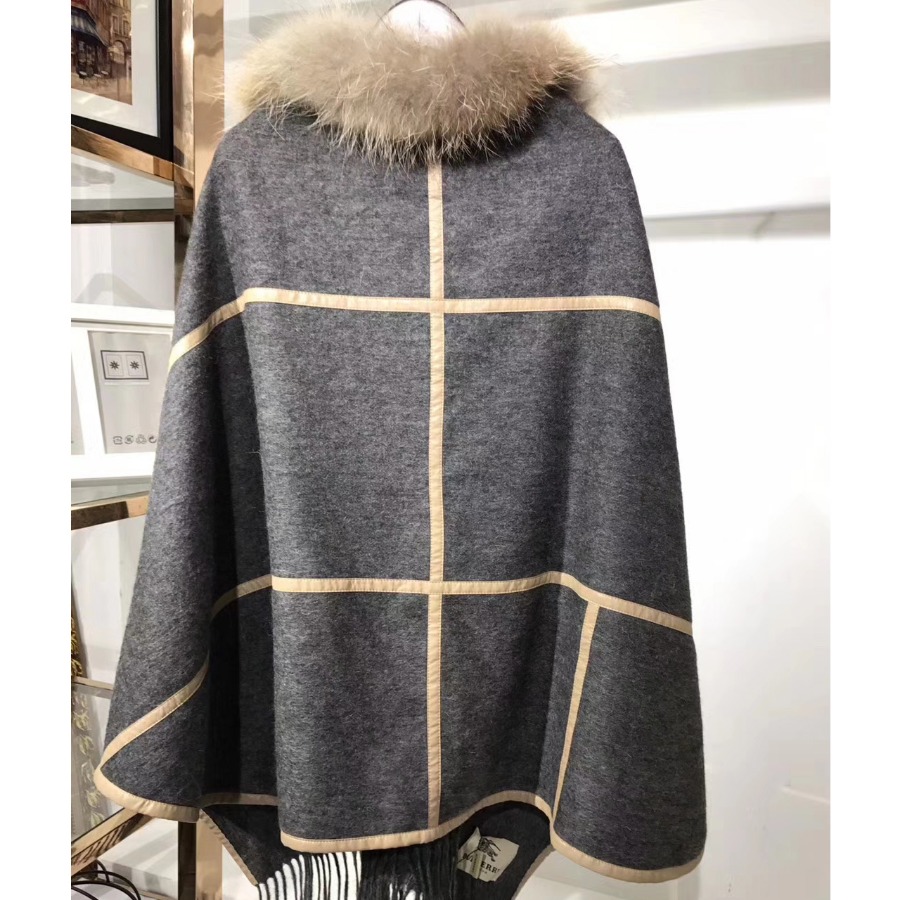 BURBERRY Check Cashmere Poncho, 100% CASHMERE