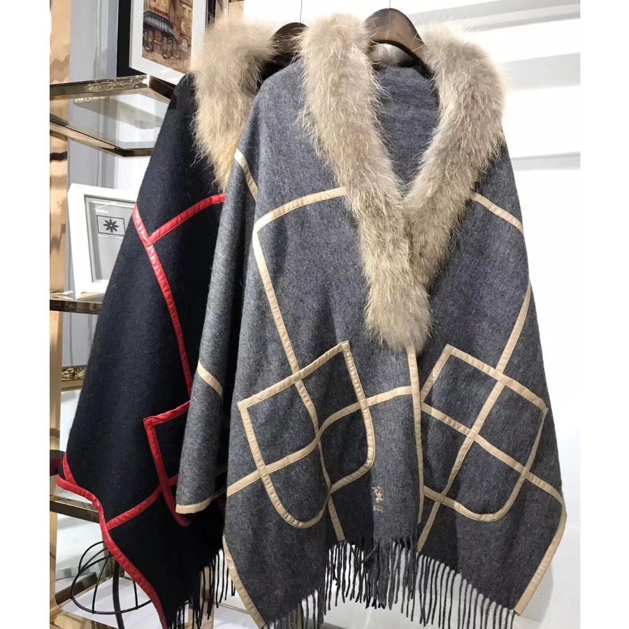 BURBERRY Check Cashmere Poncho, 100% CASHMERE