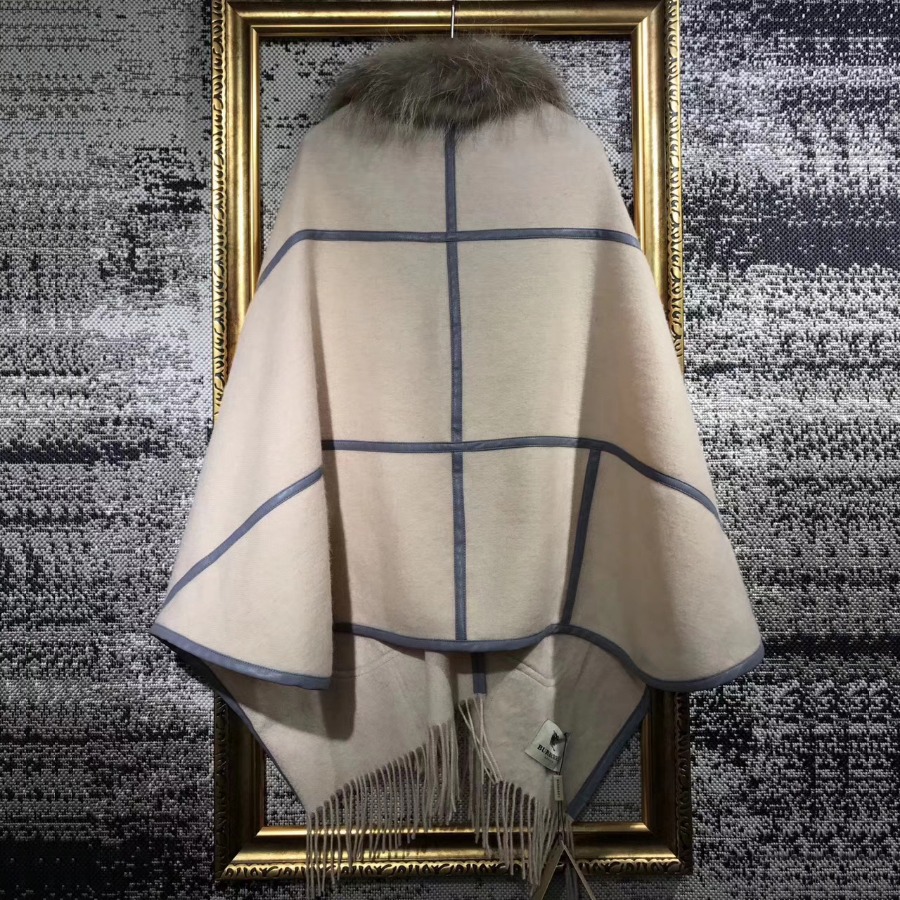 BURBERRY Check Cashmere Poncho, 100% CASHMERE