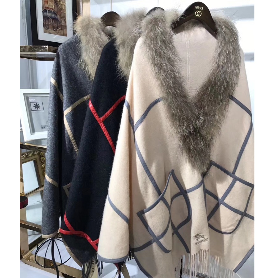 BURBERRY Check Cashmere Poncho, 100% CASHMERE