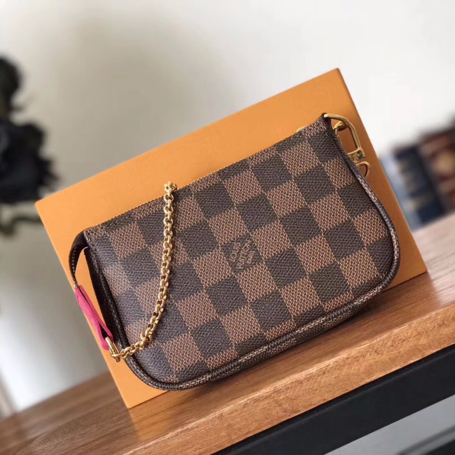 N62200FG, LOUIS VUITTON LV MINI POCHETTE ACCESSOIRES, Damier Ebene Canvas