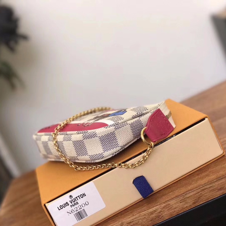 N62200, LOUIS VUITTON LV MINI POCHETTE ACCESSOIRES, Damier Azur Canvas