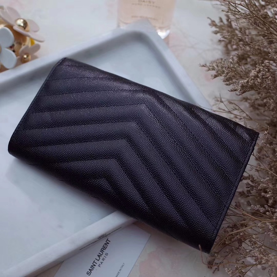 YSL Saint Laurent, LARGE MONOGRAM FLAP WALLET GRAIN DE POUDRE TEXTURED MATELASSÉ LEATHER