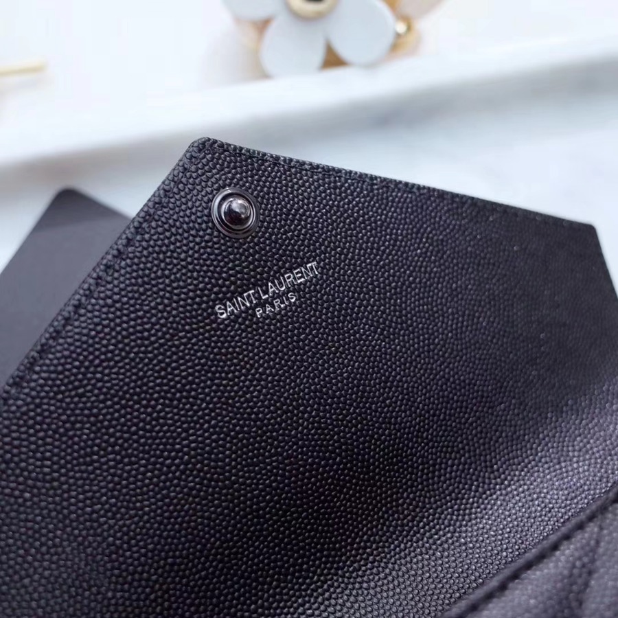 YSL Saint Laurent, LARGE MONOGRAM FLAP WALLET GRAIN DE POUDRE TEXTURED MATELASSÉ LEATHER