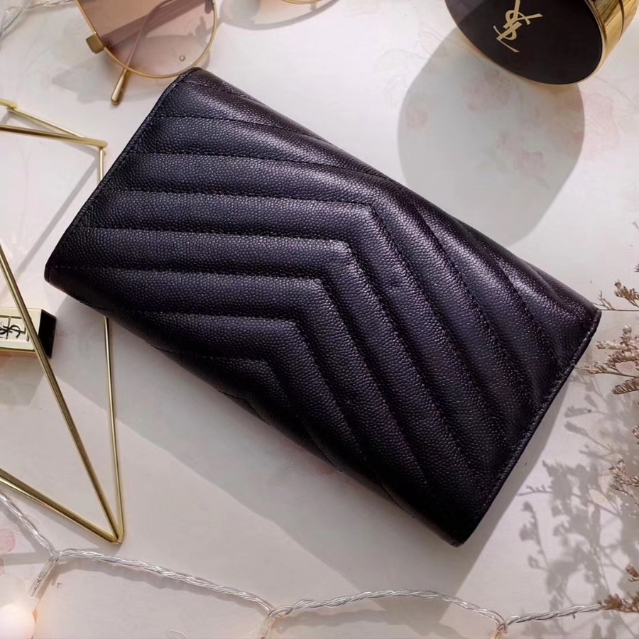 YSL Saint Laurent, LARGE MONOGRAM FLAP WALLET GRAIN DE POUDRE TEXTURED MATELASSÉ LEATHER