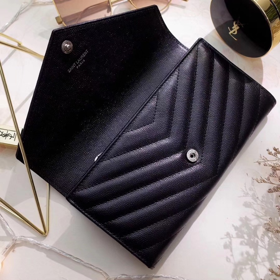 YSL Saint Laurent, LARGE MONOGRAM FLAP WALLET GRAIN DE POUDRE TEXTURED MATELASSÉ LEATHER