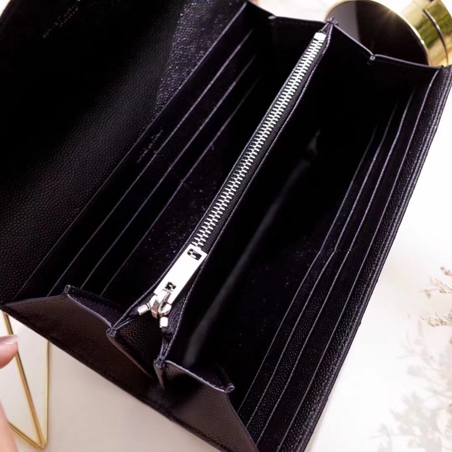 YSL Saint Laurent, LARGE MONOGRAM FLAP WALLET GRAIN DE POUDRE TEXTURED MATELASSÉ LEATHER